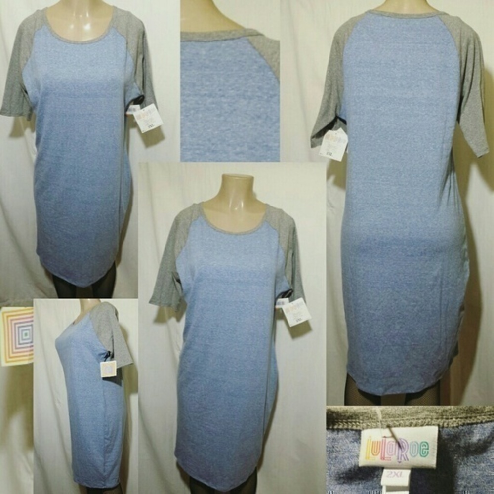 LulaRoe Julia Dress- Gray/Lt. Blue (2X)